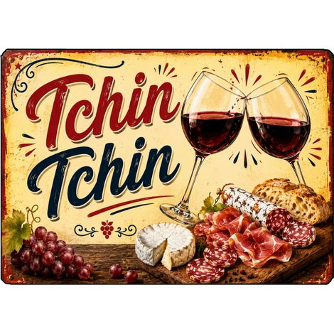 Planche Verre Tchin Tchin Vintage Vin et Apéritif 29 x 20 cm (1/2)