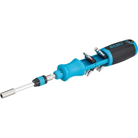 Hazet Bit Ratschen-Schraubendreher mit integriertem Magazin 811R-4, Schlitz Profil, Kreuzschlitz Profil PH, Innen Sechskant Profil, Innen TX Profil, 1