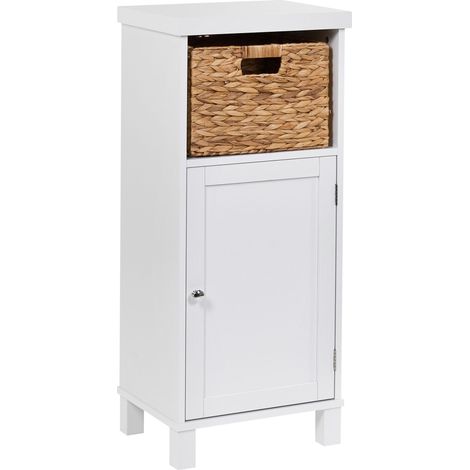Bathroom Cabinet White MDF Storage with Shelves and Basket Traditional Style Bathoom PACLLON (1/5)