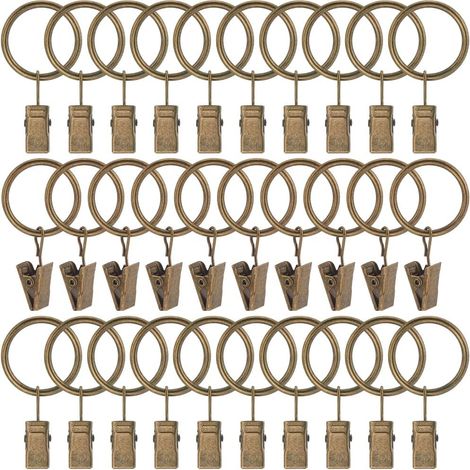 40 anneaux tringle bronze clips métal, pour tringles ≤7 cm (1/4)