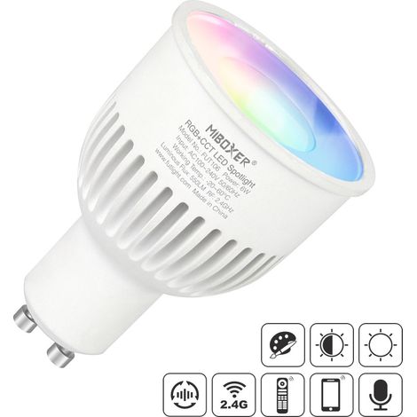 Bombilla LED WiFi GU10 Bulb 6W RGB+CCT, RGB + Blanco dual, regulable