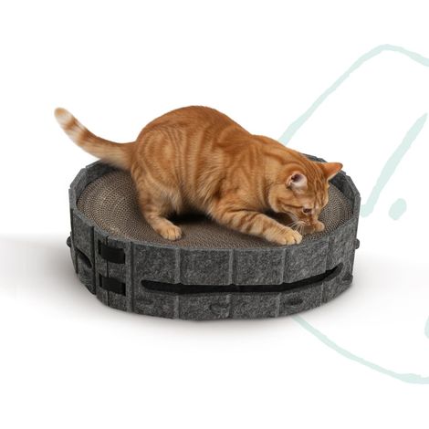 Cama rascador para gatos, rascador ovalado de cartón para gatos de interior, almohadilla rascador ergonómica curva de alta densidad con juguete de bola y cascabel para dormir, rascar y estimular la me