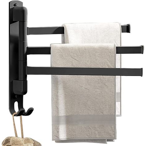 Porte-serviettes autocollant sans perçage en acier inoxydable, porte-serviettes rotatif à 180° avec tige pivotante à 3 bras, adapté à la salle de bain et à la cuisine (1/5)