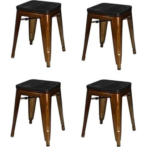 Lot de 4 tabourets 39x39x46 cm en bois et métal doré - GALTON