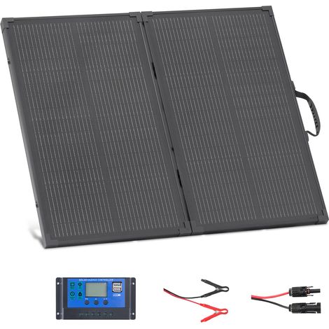 VEVOR Pannello Solare Pieghevole da 100 W con Telaio, Pannello Fotovoltaico Monocristallino Portatile Tipo N da 16 BB, Caricabatterie Solare IP67 Impermeabile con Controller PWM da 30 A Uscita MC4