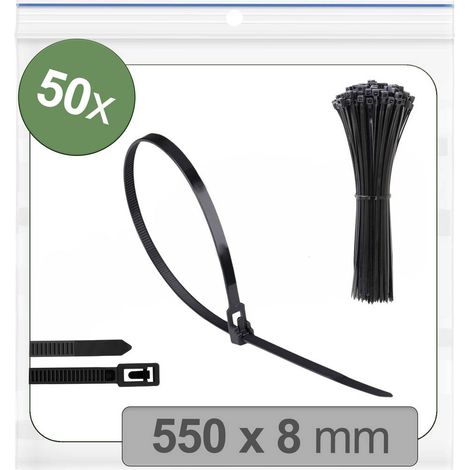 Quadrios 25CA701 25CA701 Fascetta per cavi 550 mm 8 mm Nero riutilizzabili, con chiusura a leva, Stabilizzato ai raggi