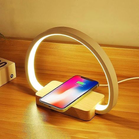 Lampe de chevet avec chargeur sans fil, lampe de table tactile avec port USB, lampe de bureau LED avec 3 niveaux de luminosité et variation progressive pour la lecture, la chambre ou le chevet. (1/5)