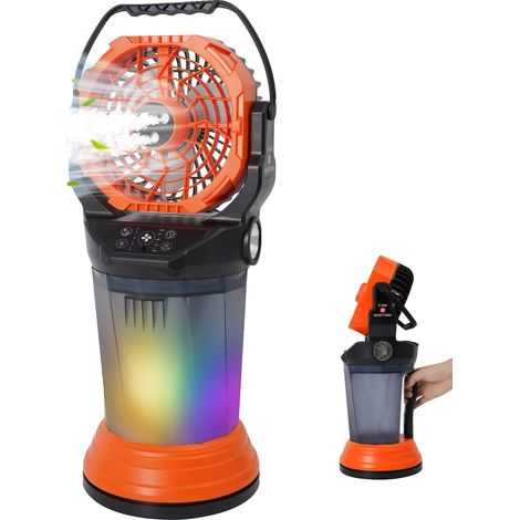 Ventilador nebulizador, multifunción, diseño portátil, color naranja. (1/2)