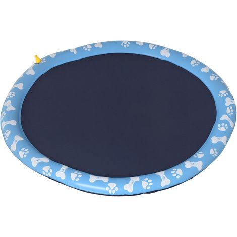 Tapis de jeu aquatique pour chien avec support intégré, 150 cm, anti-dérapant, en PVC bleu.