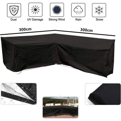 1 housse pour meubles de jardin, tissu oxford 210D imperméable, housse pour canapé en V, 300x300x90 cm, usage extérieur (1/4)