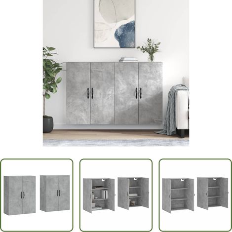 vidaXL Armoire de rangement - Armoires murales 2 pcs gris béton bois d'ingénierie (1/5)