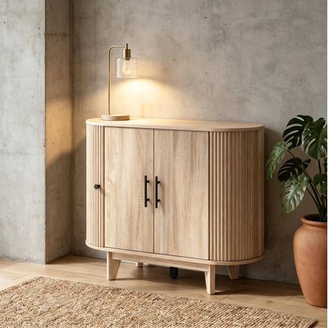 Aparador 90 x 40 x 76 cm en MDF y acero, natural y negro OKMYHOME (1/5)