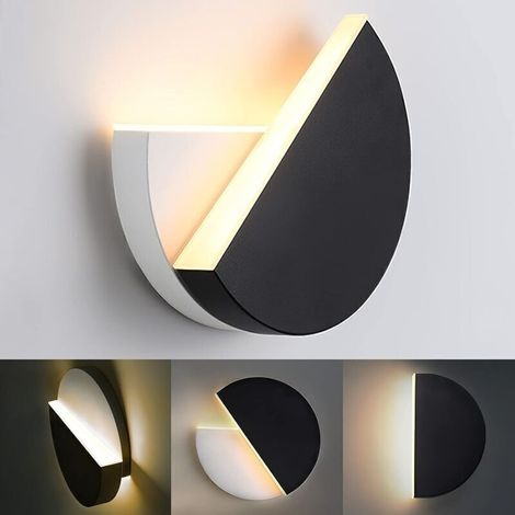 Aplique de pared LED decorativo moderno de color negro, 12 W, giratorio 360° y ajustable, luz blanca cálida de 3000 K, ideal para sala de estar, dormitorio o pasillo