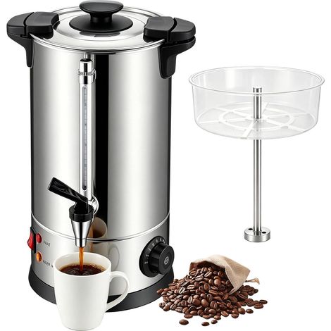 Cafetière Gastro 15 l, avec filtre en acier inoxydable Capacité 100 tasses, machine à café en acier inoxydable, pour événements et buffet, restauration, pour chauffe-eau, thé (1/5)