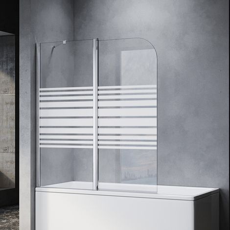 SONNI Panneau de baignoire douche Paroi pliante de baignoire en verre Paroi de douche pour baignoire 2 parties 140x120(lxh),verre laiteux bandes,avec stabilisateur (1/5)
