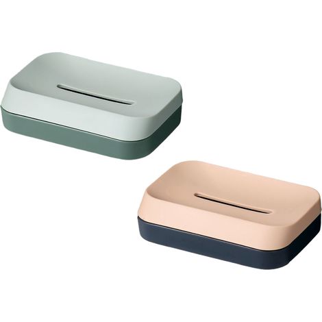 Lot de 2 porte-savons avec bac de récupération, boîte à savon murale pour salle de bain, douche, sans perçage, adhésif inclus, Style : Style 1 (1/4)