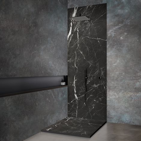 Receveur de douche en résine 120x120 cm imitation marbre noir (1/5)