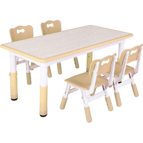 Set composto da scrivania per bambini regolabile in altezza e 4 sedie. (1/2)