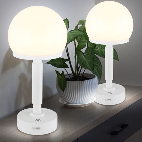 Lampada da tavolo a fungo bianco Lampada da tavolo Touch dimmer Lampada laterale ricaricabile Lampada a fungo, USB-C, LED 1W 60Lm bianco caldo, DxH 14x29,5 cm, set di 2