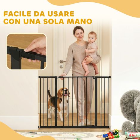 Barrière extensible pour chien jusqu'à 147 cm avec vis et large ouverture, en métal et plastique, hauteur 76 cm, noire (1/4)
