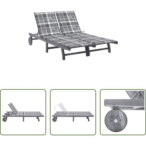 Chaise longue bois - Chaise longue de jardin 2 places avec coussin Gris Acacia (1/5)