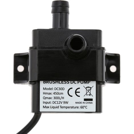 Minibomba de agua/aceite extremadamente silenciosa, 12 V CC, 9 W, sin escobillas, impermeable y sumergible, para fuentes/acuarios, caudal 300 l/h, altura de elevación 450 cm. (1/5)