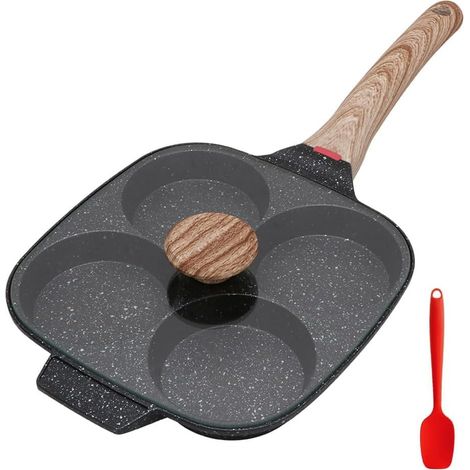 Poêle à Pancakes 4 Cavités avec Couvercle  Poele à Omelette Antiadhésive en Aluminium pour Petit-déjeuner Oeuf Au Plat, pour Cuisinière à Gaz et Cuisinière à Induction (1/5)