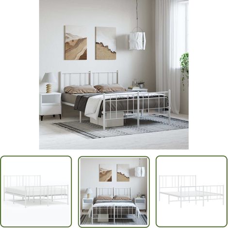 The Living Store Cadre de lit métal sans matelas et pied de lit blanc 150x200 cm - Cadre De Lit - Lit Double - Lit Metal - Lit Blanc - Meuble Chambre (1/5)