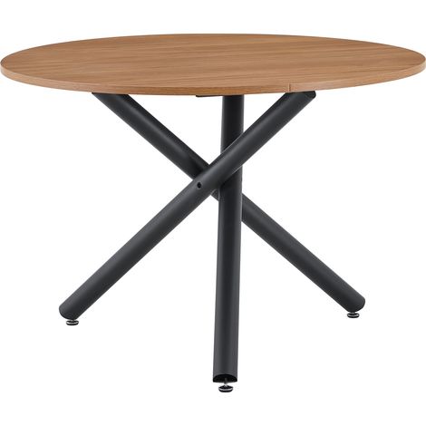 CAIziTable d'appoint moderne avec plateau en bois et 3 pieds métalliques croisés, table d'appoint ronde industrielle pour salon, chambre et entrée