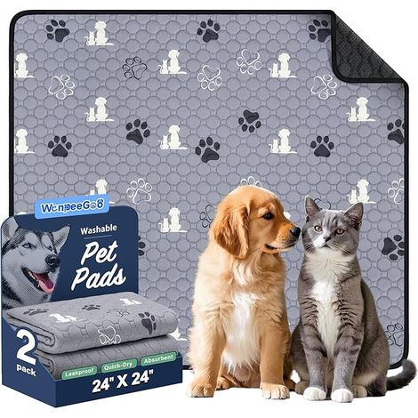 Dog Sanitary Pads, Absorbent Reusable Non-Slip Dog Sanitary Pads for Whelping Playpen Cage Bed (Grey, 48" x 48")  Tapis de propreté chien antidérapant et réutilisable pour cage, parc, sol et voyage (1/5)