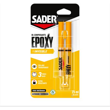 Sader - Colle Epoxy bi-composant Transparente - Colle forte et résistante - Collage accéléré - Tous Supports - Transparent - 2 tubes de 15 ml
