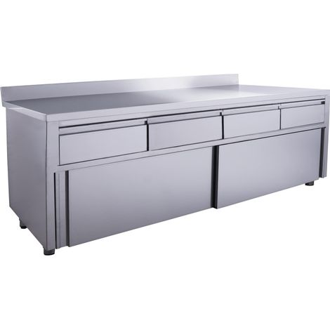 Armoire inox - 1800x700x850mm - 4 tiroirs - Porte coulissante - Dosseret - Saro