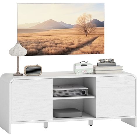Meuble TV meuble télé pour téléviseur jusqu'à 55 pouces 2 portes 2 compartiments étagère réglable 110x35x45cm blanc (1/5)