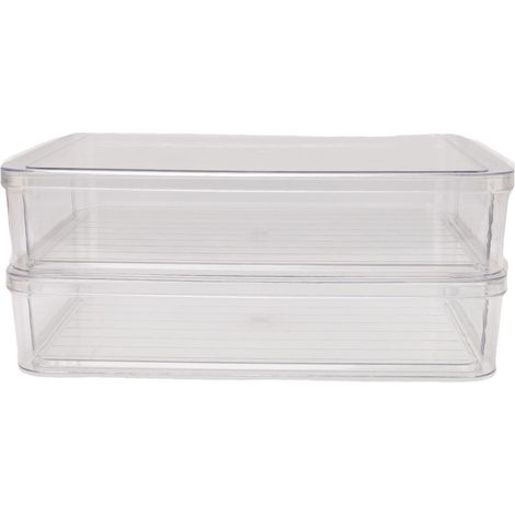 2 boîtes rangement dossiers couvercle PET transparent – Organisateur empilable A4 photos documents scrapbooking fournitures S (1/5)