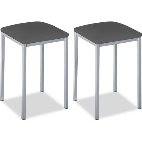 Tabourets de Cuisine tapissés - Structure Solide et Ferme - Structure Couleur Aluminium et Assise en Similicuir - Couleur de l'assise : Graphite. Contenu : 2 unités. Dimensions : 35 x 35 x (1/5)