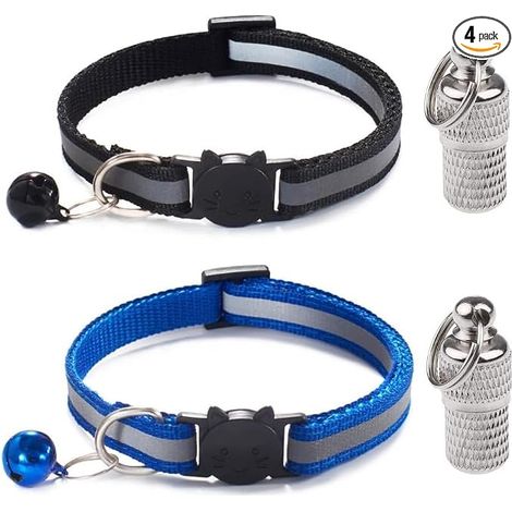 2Pcs Collier Chat Anti Étranglement, Réglable Collier pour Chat, avec 2Pcs Pendentif Porte-Adresse, pour Chatons Ou Chiots Collier Chat, Bleu, Noir (1/5)