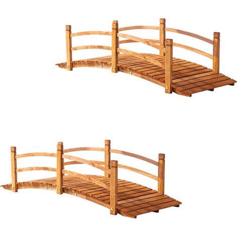 2er-Set gartenbrücke Holzbrücke 185m mit Geländer bis 200kg massiv, ideal für Garten & Teich