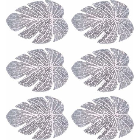 Lot de 6 sets de table en forme de feuille - Isolation thermique - Lavables - Antidérapants - Décoration de table - Pour la cuisine, la terrasse, les vacances, les mariages - 36,5 x 45,5 cm (1/5)