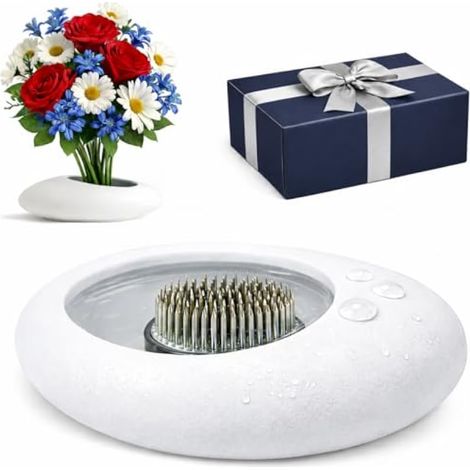 Kit d'arrangement floral japonais Ikebana avec vase en céramique en forme de goutte d'eau et grenouille fleurie - Ensemble de présentation florale traditionnelle (blanc, grand) (1/5)