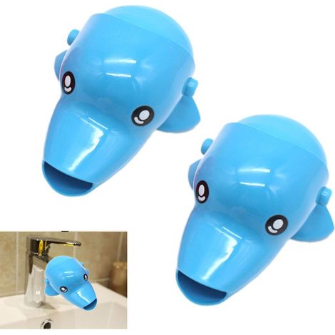Jouet de douche en 2 pièces, rallonge de robinet et de poignée d'évier à motif de dauphin, convient aux bébés et aux enfants, sûr et amusant (1/5)