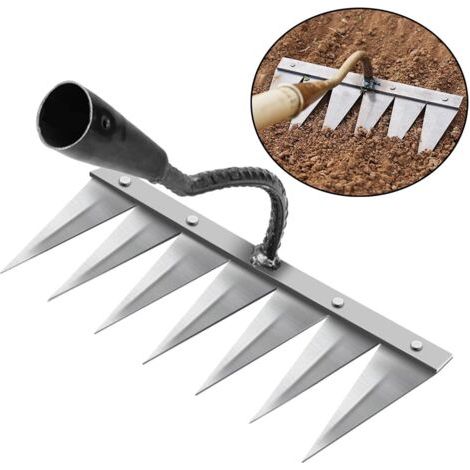 LaBlanc - Gartenrechen, Unkrautrechen, Gartengeräte, Rasenrechen, manueller Vertikutierer, 7 Stahlzähne, zum Jäten/Auflockern des Bodens/Aussäen (ohne Stiel)