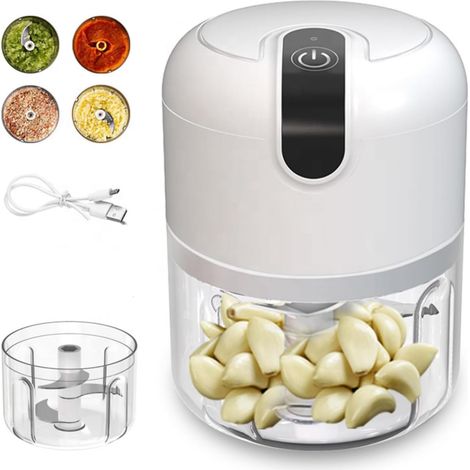 Mini robot culinaire électrique, robot culinaire portable de 250 ml avec mixeur, hachoir à ail et à oignons rechargeable par USB (blanc) (1/5)