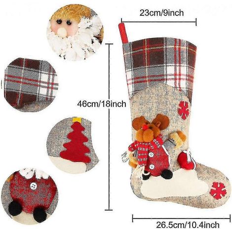 Juego de 3 calcetines navideños de 45 cm (18 pulgadas) de gran tamaño. Bolsas de regalo para decoración del árbol de Navidad. Adornos navideños. (1/5)