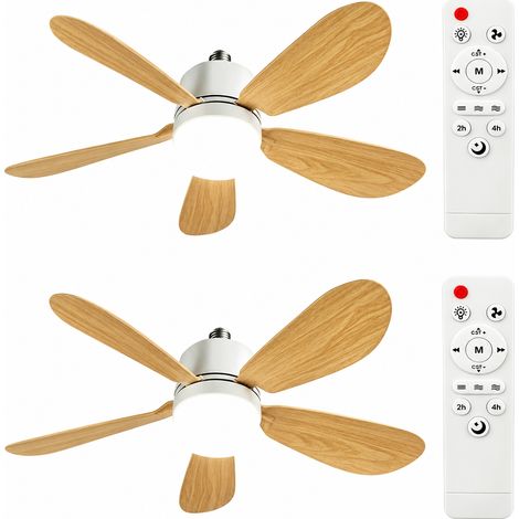 Lot de 2 ventilateurs plafond LED avec télécommande – 40W, E27/E26 – Dimmable, minuterie – 5 pales, 3 vitesses – Pour chambre, salon, bureau (1/5)