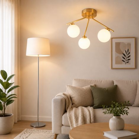 Conjunto de iluminación de salón Glam (2 piezas): lámpara de techo Sputnik y lámpara de pie de tela con base dorada (1/5)