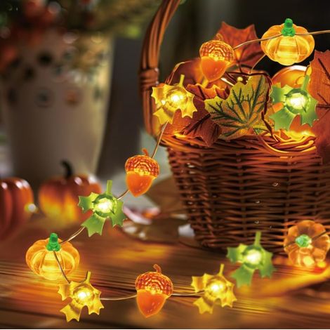 Lampe LED citrouille et feuille d'érable de 3 mètres (10 pieds), à piles, pour décoration d'automne (intérieur et extérieur), idéale pour Halloween et Thanksgiving. (1/5)