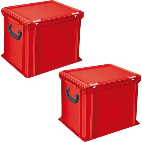 BRB Lot de 2 valises de rangement en polyéthylène HD Rouge 400 x 300 x 330 mm 31 l