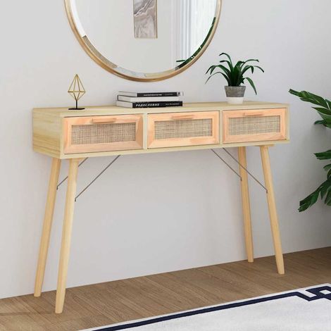 Table console,Table d'appoint,Bout de canapé Marron 105x30x75cm Bois massif pin /rotin naturel CFW242858 (1/5)