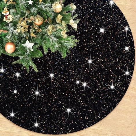 Tapis de sapin de Noël en sequins noirs de 122 cm (48 pouces), tapis de sapin de Noël en tissu pailleté, tapis de sapin de Noël en sequins (1/5)