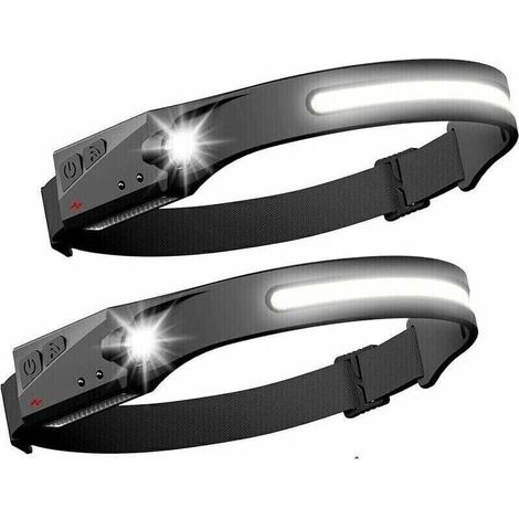 RHG Lot de 2 Lampe frontale led Phare à Capteur Torche Frontale puissante COB XPE 5 Modes USB Rechargeable Lampe de Course Étanche, Camping, Lecture, Randonnée, Cyclisme, Pêche, Velo